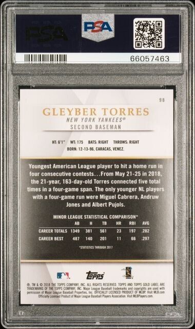 2018 Topps Gold Label Class 2 Gleyber Torres Yankees /99 #98 PSA 10 Gem