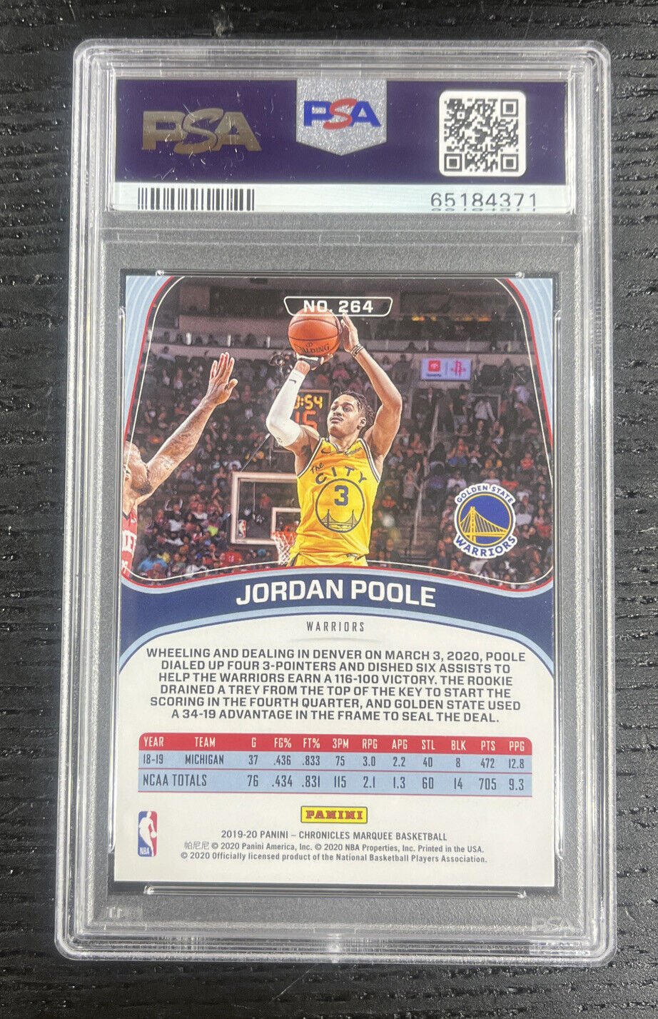 2019 Panini Chronicles Marquee #264 Jordan Poole Rookie PSA 10 GEM MINT RC