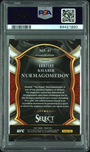 2021 Panini Select UFC Khabib Nurmagomedov Red Disco Prizm /199 PSA 9