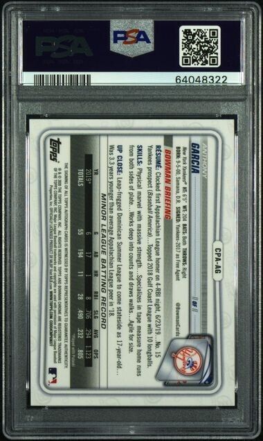 2020 BOWMAN CHROME ANTHONY GARCIA ORANGE SHIMMER PROSPECT AUTO /25 PSA 10