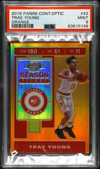 2019-20 Contenders Optic Trae Young Orange Prizm RC Rookie /49 PSA 9