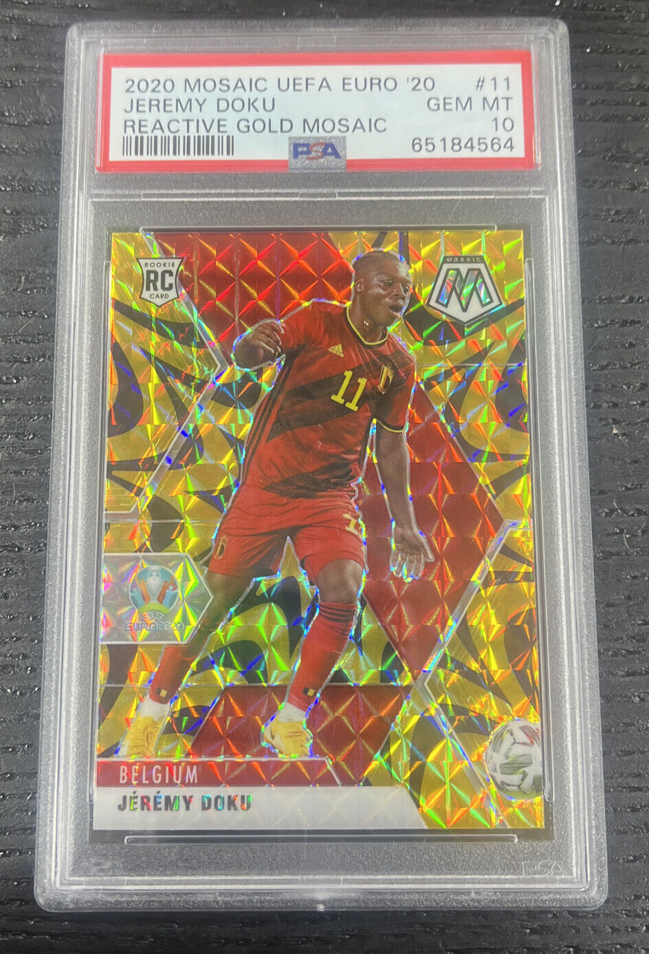 2020 Jeremy Doku Rookie Reactive Gold Mosaic UEFA Euro 20 #11 RC Graded - PSA 10