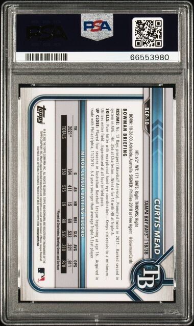 2022 Curtis Mead Bowman Chrome Sapphire Orange /50 PSA 10