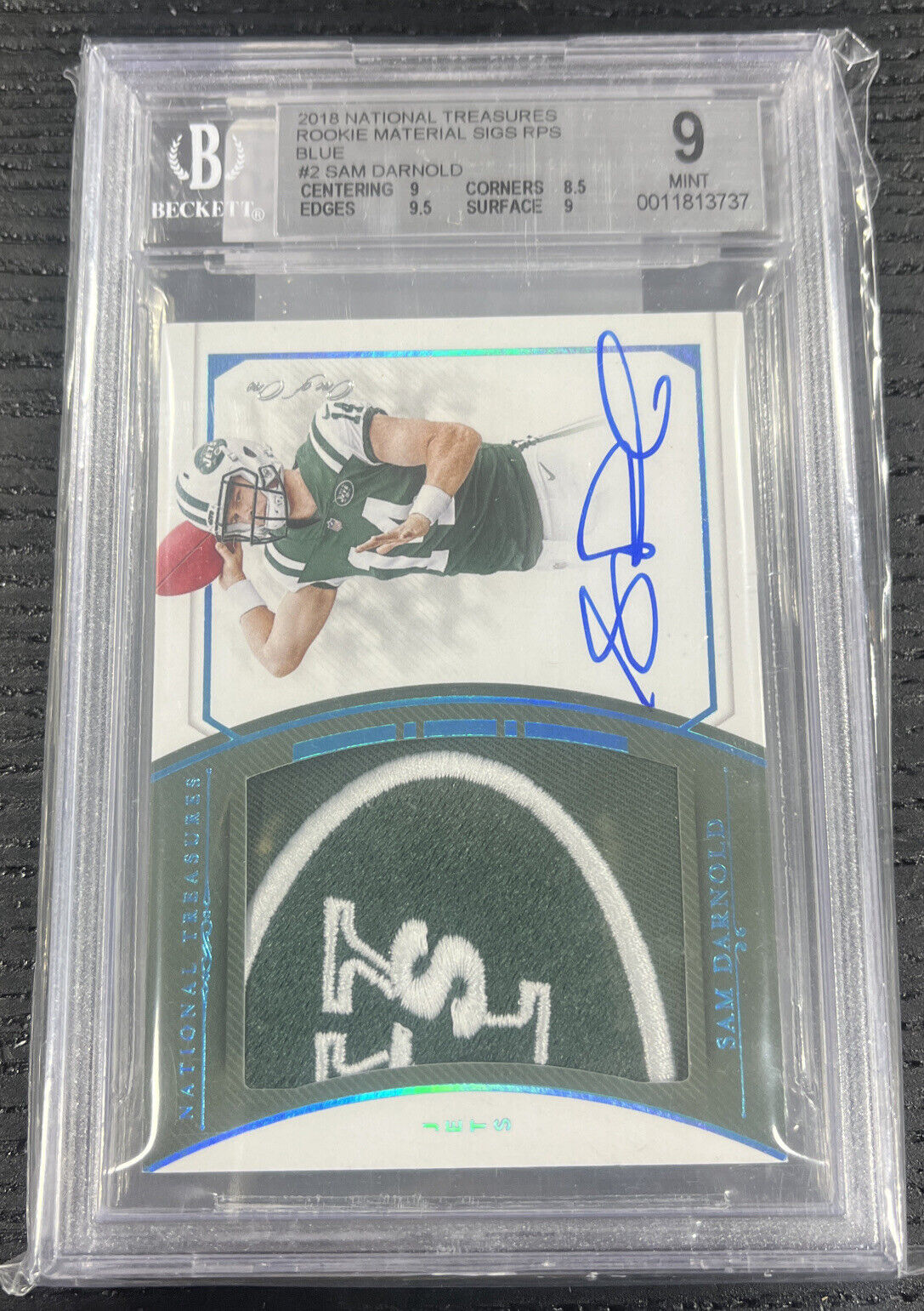 2018 National Treasures Sam Darnold Rookie RC Material Auto 1/1 BGS 9