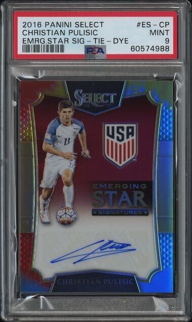 2016-17 Panini Select Christian Pulisic Tie Dye Auto /30 Rookie RC PSA 9