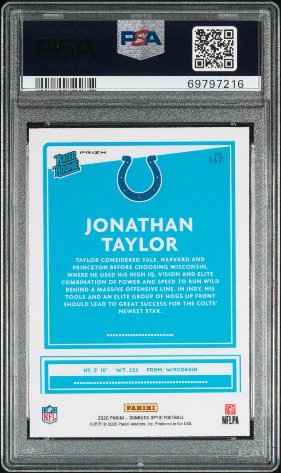 Jonathan Taylor Indianapolis Colts 2020 Optic Rated Rookie Silver Holo RC PSA 9