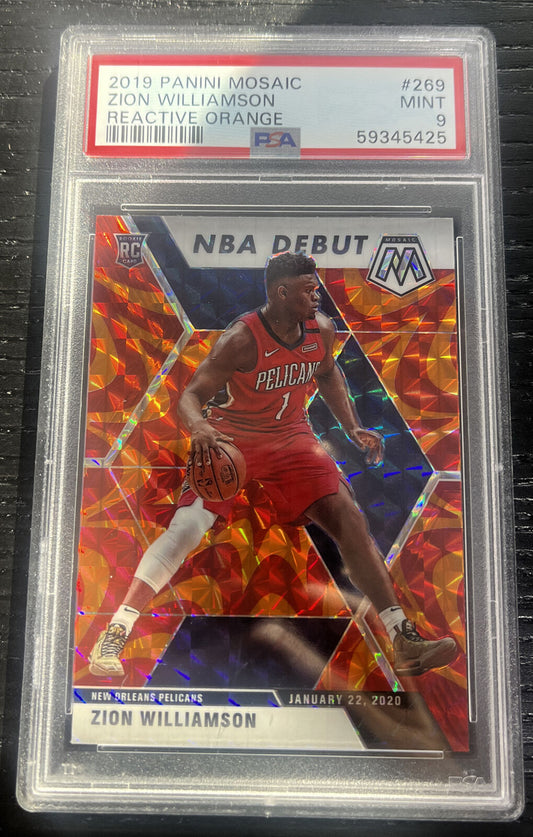 ZION WILLIAMSON ~ 2019 Panini Mosaic Reactive Orange RC #269 PSA 9 MINT