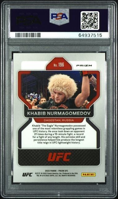 2022 Panini Prizm UFC Khabib Nurmagomedov Cracked Ice Prizm SP #196 PSA 10