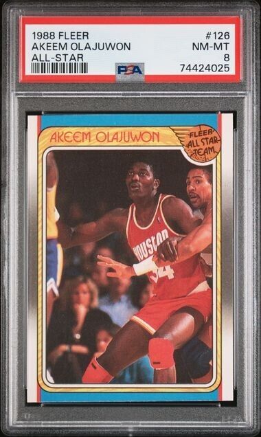 1988 Fleer #126 Akeem Olajuwon Houston Rockets All-Star Card Graded PSA 8 NM-MT