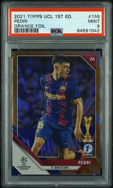 PEDRI 2021-22 TOPPS UCL 1st Edition Pedri Orange FOIL #155 /25 PSA 9