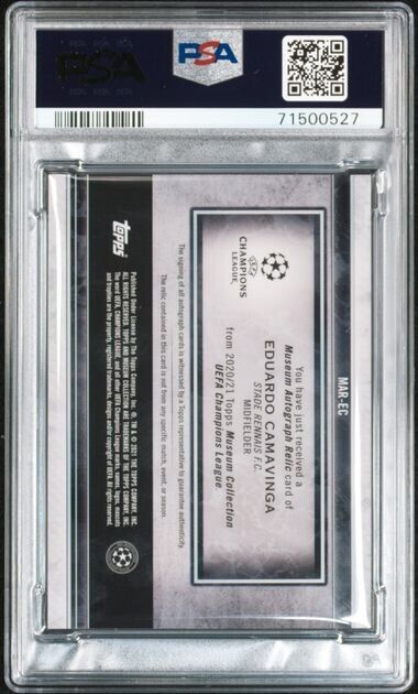 2020 Topps Museum Collection UCL Gold Eduardo Camavinga RC Jersey AUTO /50 PSA 9