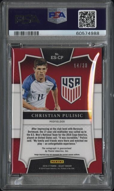 2016-17 Panini Select Christian Pulisic Tie Dye Auto /30 Rookie RC PSA 9