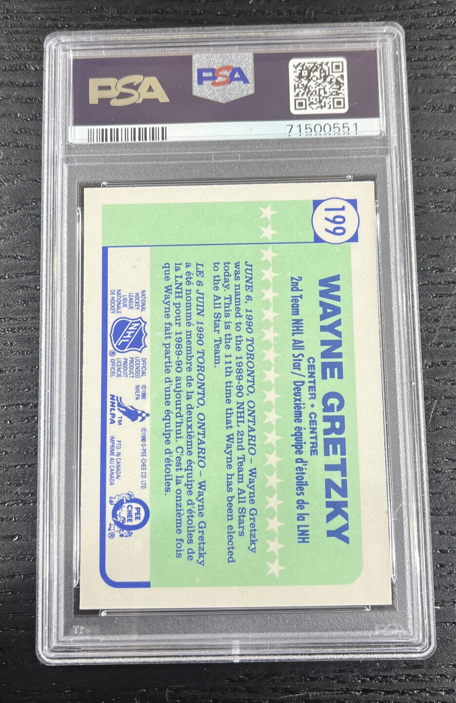 1990 O-Pee-Chee #199 Wayne Gretzky Mint HOF All Star PSA 9