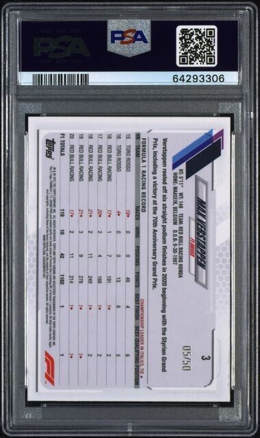 2021 Topps Chrome F1 Max Verstappen GOLD Portrait Wave Refractor 5/50 PSA 10