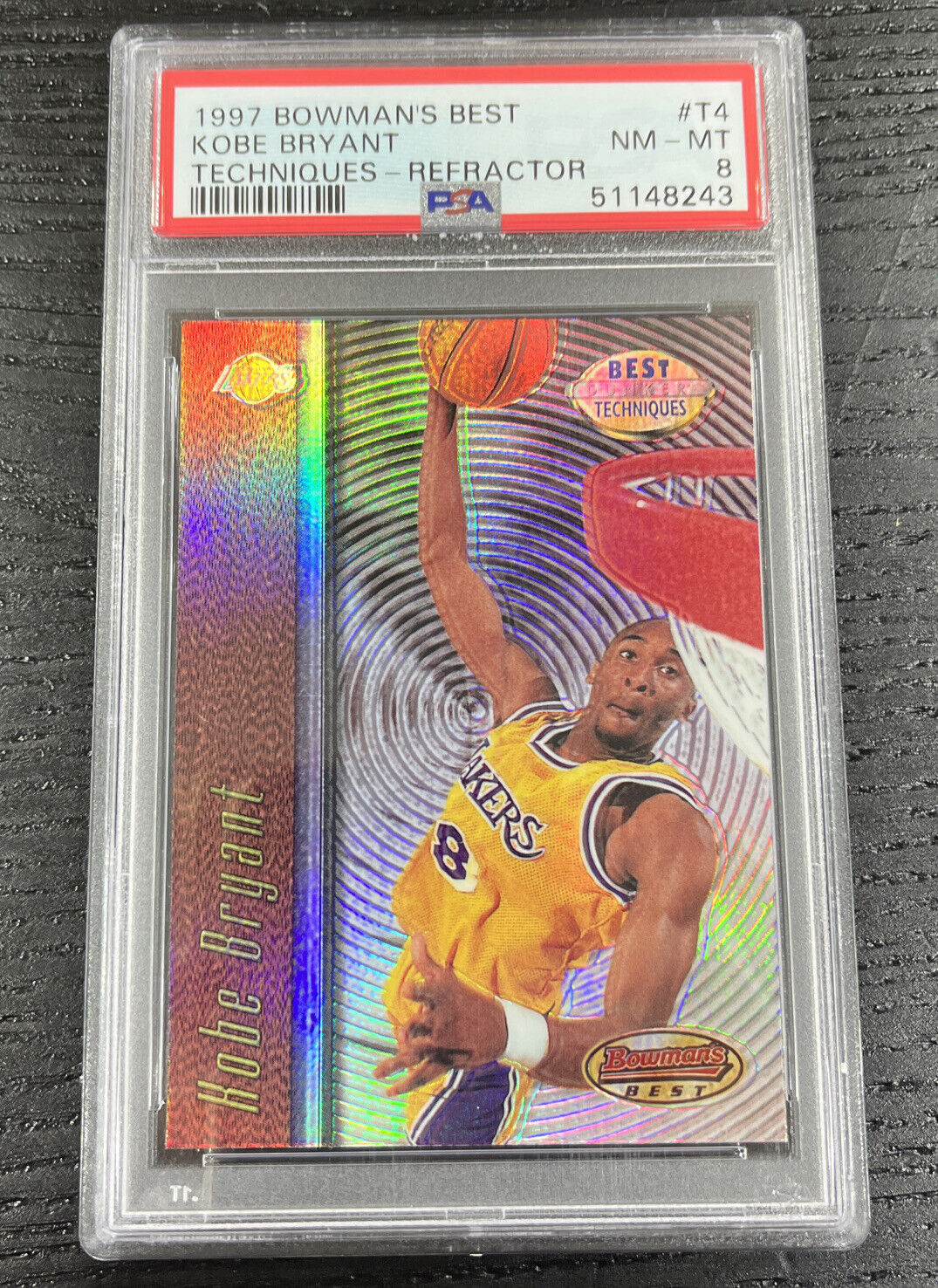 1997 Bowman's Best Techniques Kobe Bryant Atomic Refractor T4 PSA 8