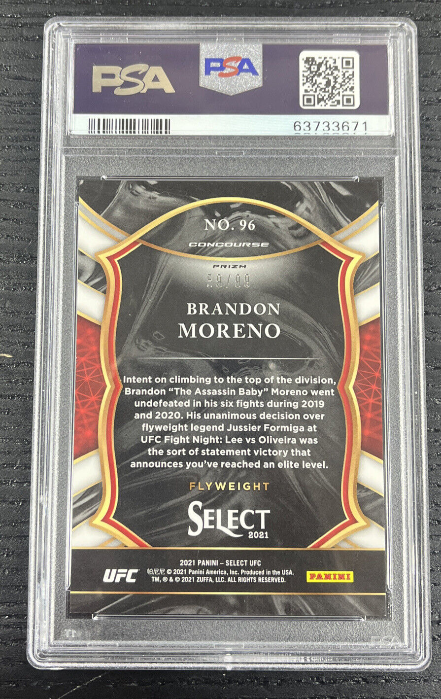 2021 UFC Select Concourse Brandon Moreno Red Prizm Rookie RC /99 PSA 9