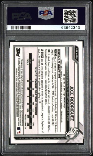 2021 Bowman Chrome Sapphire Jose Rodriguez 1st Prospect Auto Autograph PSA 9