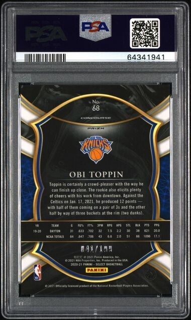 2020-21 Panini Select Rookie Obi Toppin Concourse Red Prizm /199 RC PSA 10