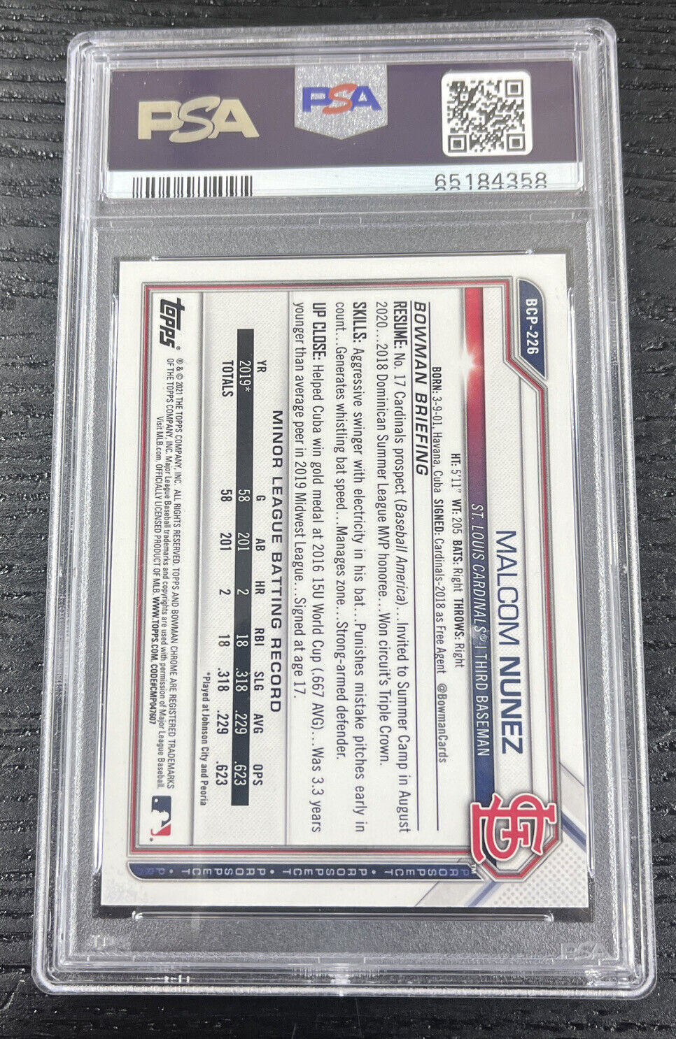 MALCOM NUNEZ 2021 Bowman Chrome X 1st Prospects BCP-226 /31 PSA 10