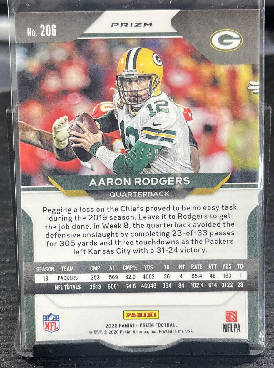 2020 Panini Prizm Football Aaron Rodgers Red & Yellow Prizm /49
