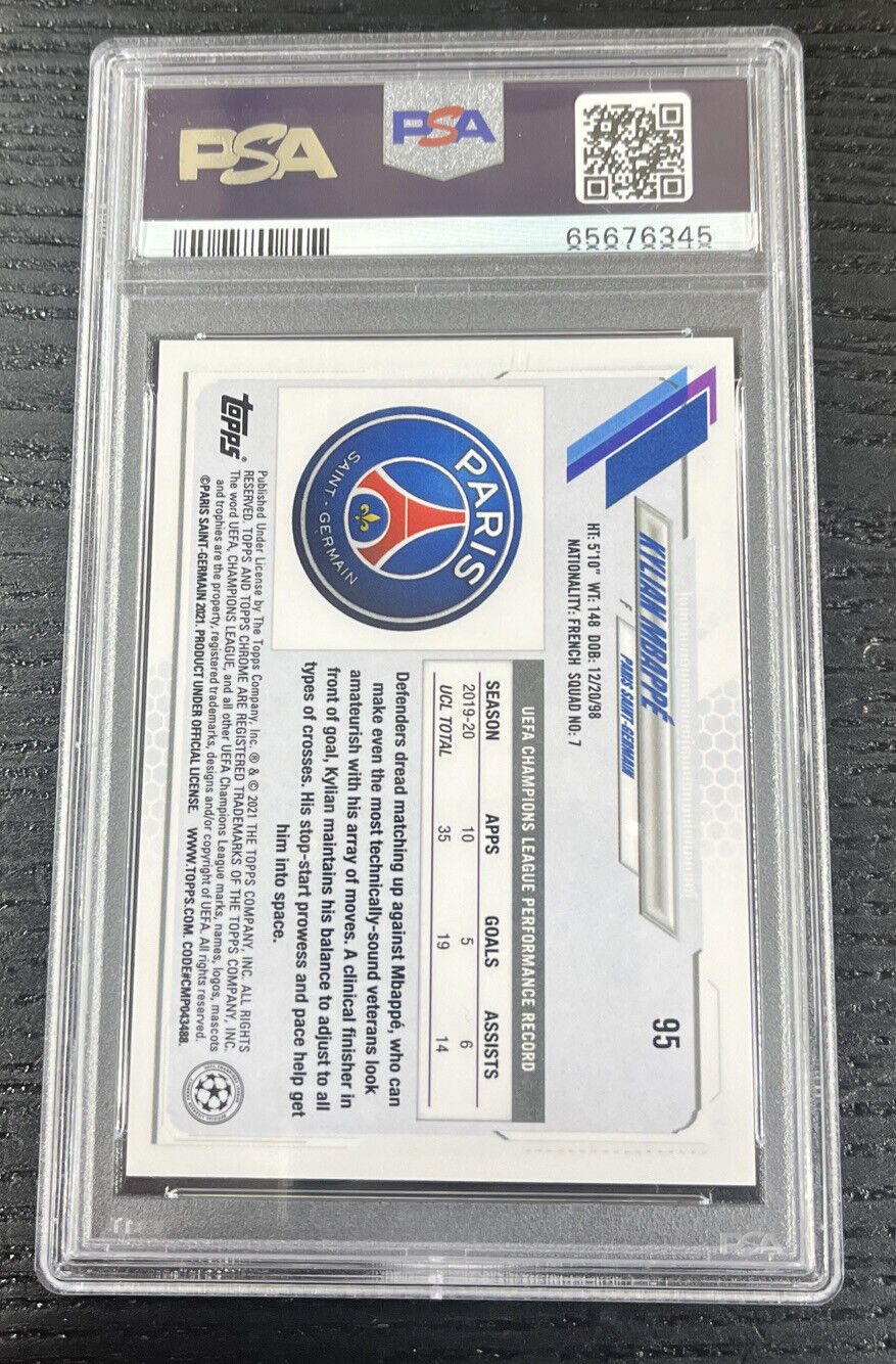 Kylian Mbappe 2020-21 Topps Chrome UCL Pink Wave Refractor #95 PSA 10