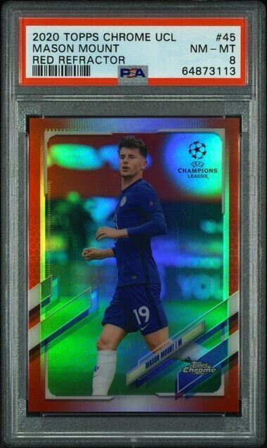 2020/21 Topps Chrome UCL #45 MASON MOUNT Red Refractor /10! SSP! Chelsea! PSA 8