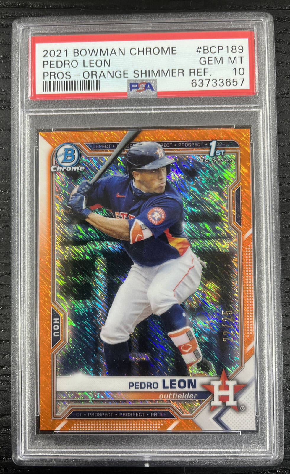 2021 Bowman Chrome Pedro Leon Orange Shimmer Auto BCP189 /25 PSA 10