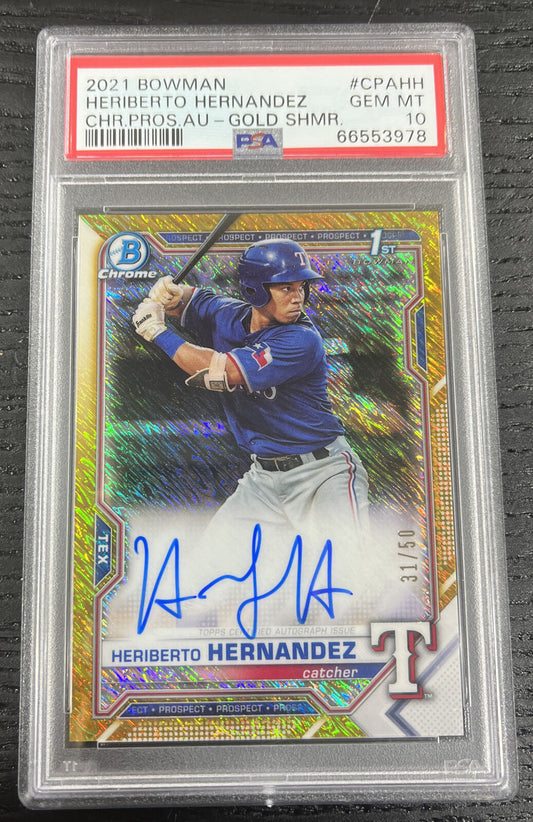 2021 Bowman Heriberto Hernandez Gold Shimmer Auto /50 #CPAHH PSA 10