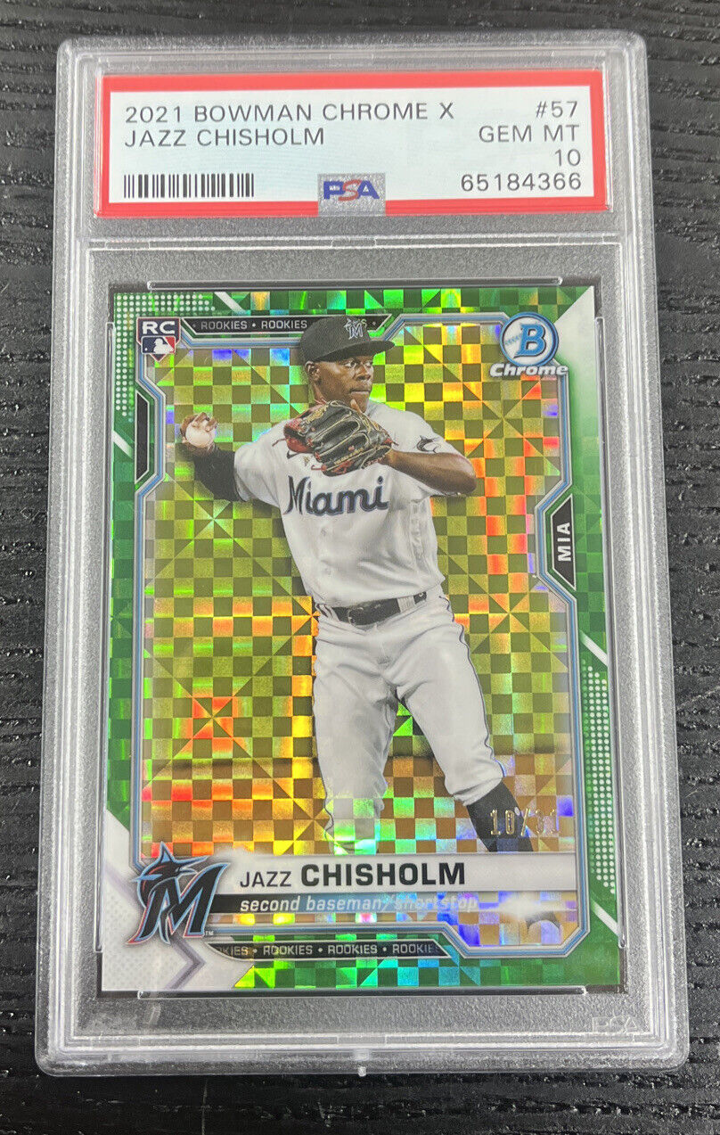 2021 Bowman Chrome X Jazz Chisholm Green X-Fractor #57 RC Excellent /31 PSA 10