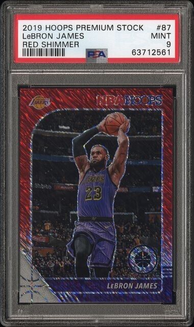 LeBron James 2019-20 Panini NBA Hoops Premium Stock Red Shimmer Prizm /88 PSA 9