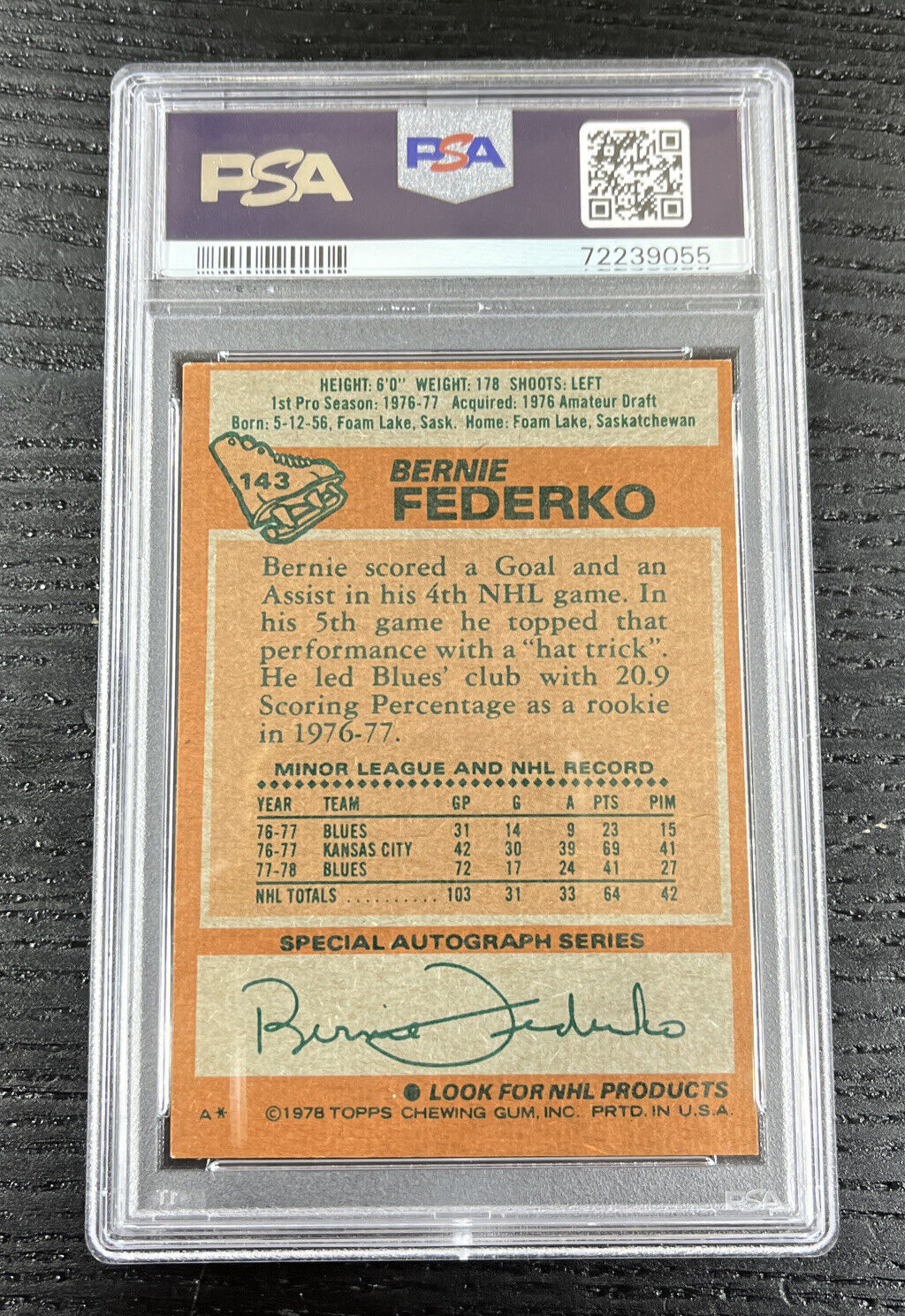 1978-79 TOPPS NHL HOCKEY #143 BERNIE FEDERKO Rookie St Louis Blues RC PSA 6