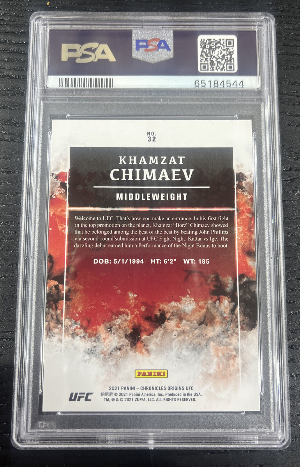 2021 Chronicles UFC Origins KHAMZAT CHIMAEV ROOKIE RC #32 PSA 10 GEM MINT