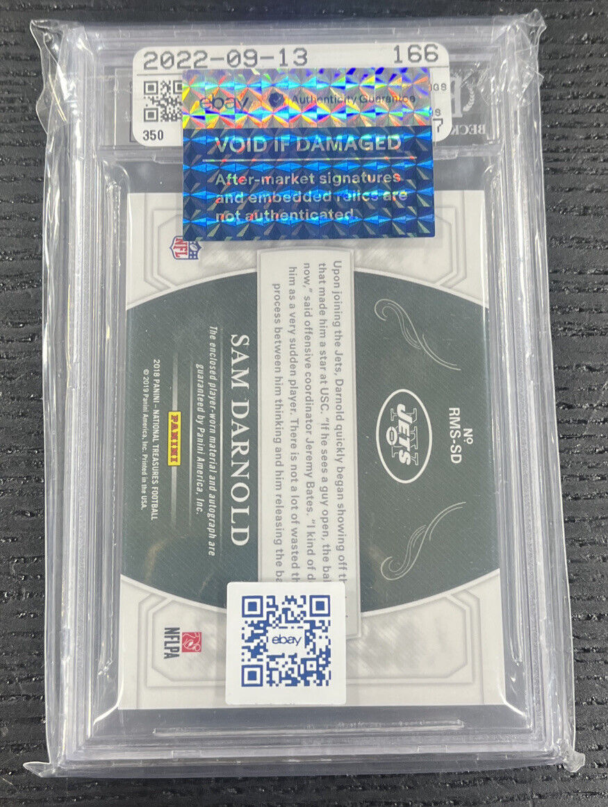 2018 National Treasures Sam Darnold Rookie RC Material Auto 1/1 BGS 9