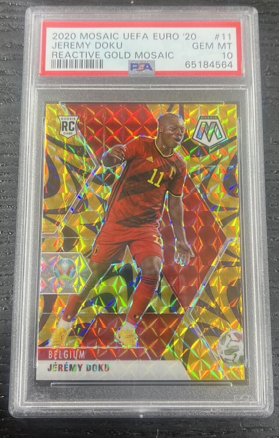 2020 Jeremy Doku Rookie Reactive Gold Mosaic UEFA Euro 20 #11 RC Graded - PSA 10