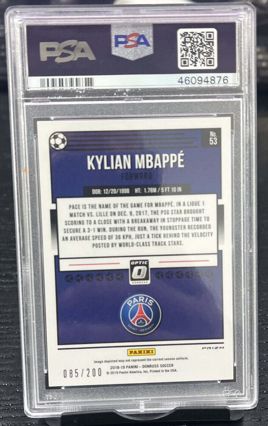 2018 DONRUSS OPTIC GREEN VELOCITY KYLIAN MBAPPE ROOKIE RC 85/200 #53 PSA 10 MINT