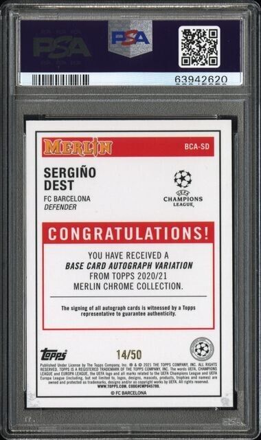 2020 MERLIN CHROME Sergino Dest UCL GOLD REFRACTOR AUTO /50 PSA 9 Auto 10