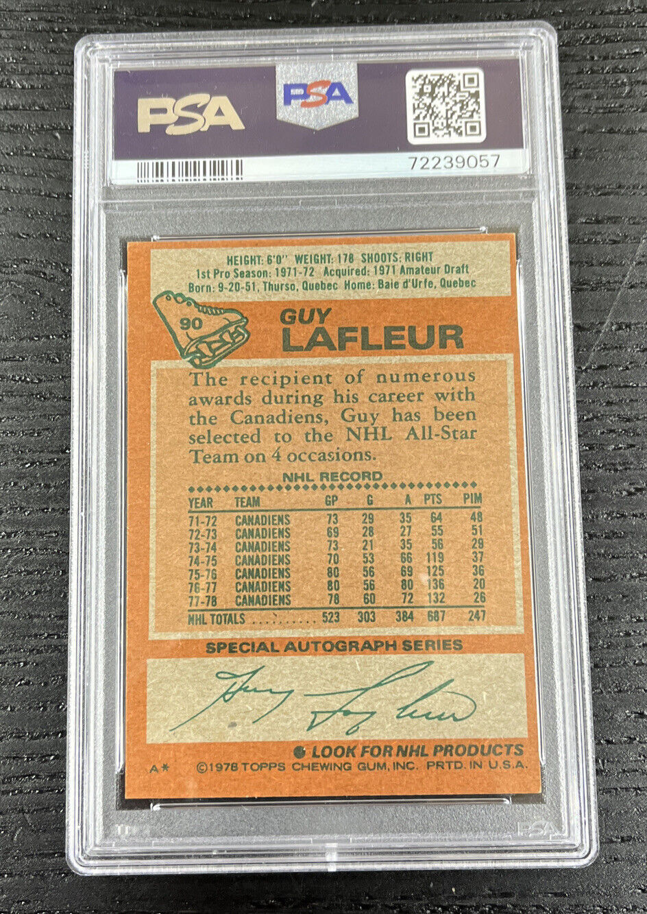 1978-79 TOPPS Topps NHL Guy Lafleur 1st Team Allstar #90 PSA 6