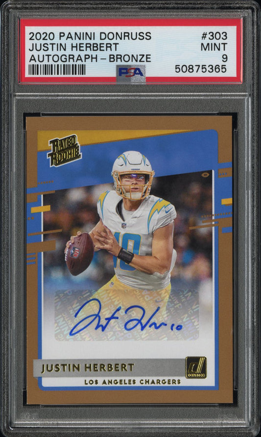2020 Panini Donruss Justin Herbert #303 Autograph-Bronze PSA 9