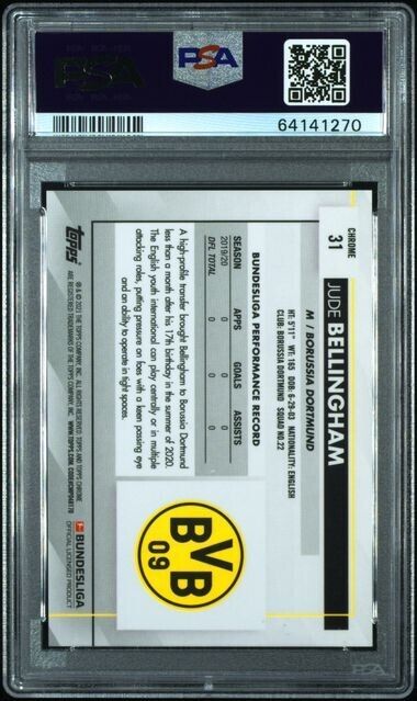 Jude Bellingham 2020/21 Topps Chrome Bundesliga Sapphire Refractor Rookie PSA 10