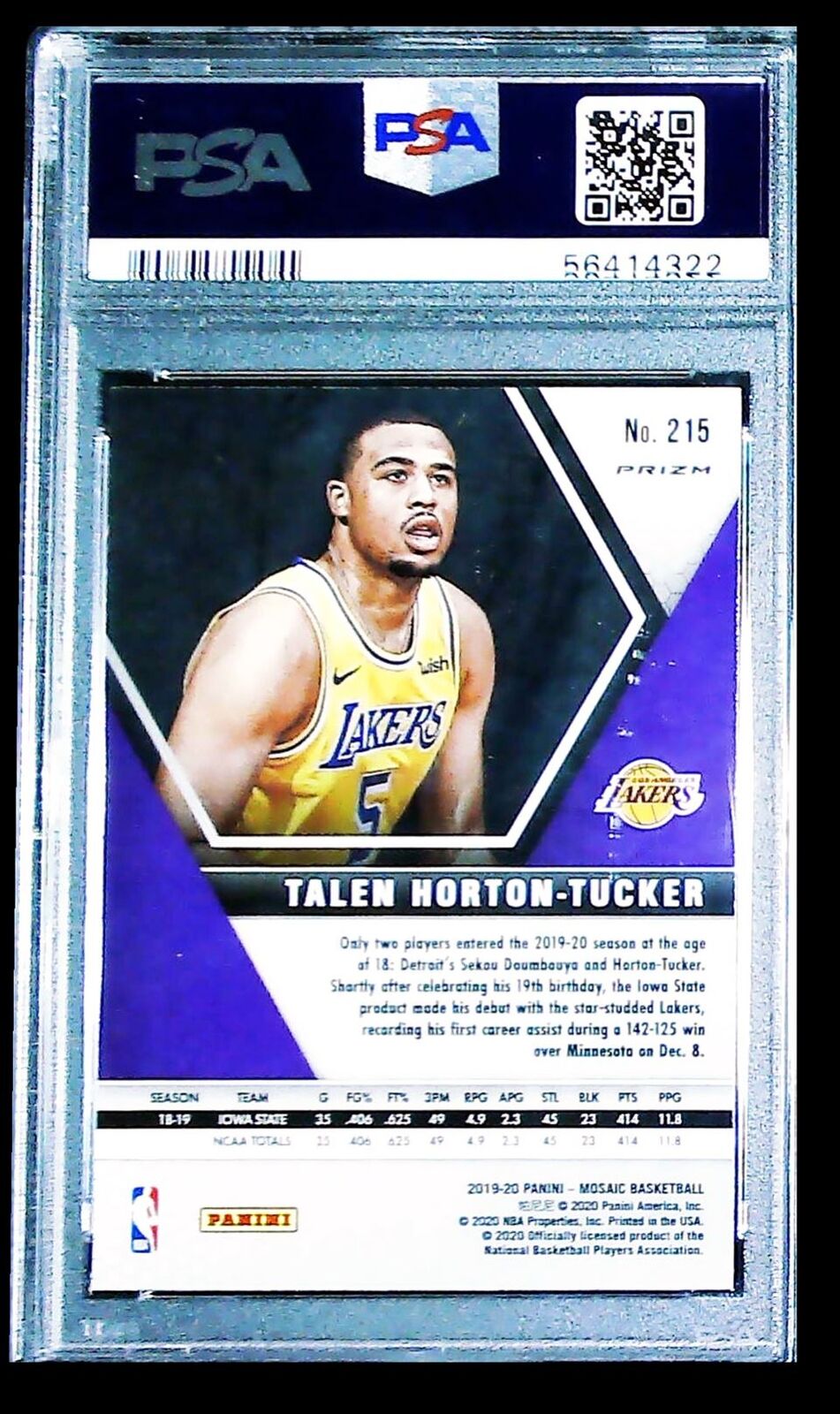 2019-20 Panini Mosaic Reactive Blue Talen Horton-Tucker RC PSA 9 Los Angeles