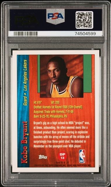 1996-97 Topps Draft Redemption  Kobe Bryant Rookie DP13 RC PSA 8