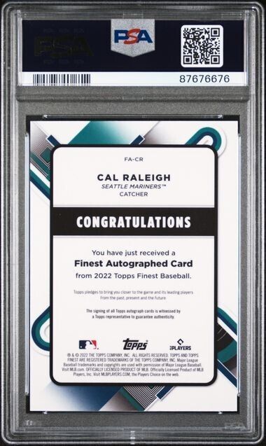 2022 Topps Finest Cal Raleigh Auto Rookie RC Red Refractor  /5  #CR PSA 9