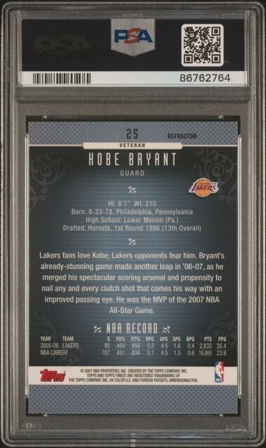 2006 Topps Finest KOBE BRYANT REFRACTOR  Los Angeles Lakers PSA 10