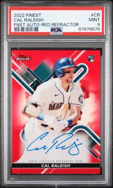 2022 Topps Finest Cal Raleigh Auto Rookie RC Red Refractor  /5  #CR PSA 9