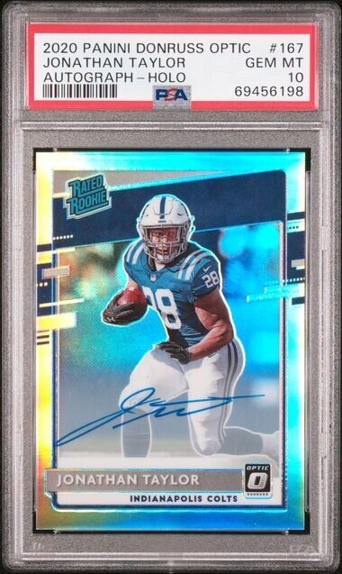 2020 Donruss Optic JONATHAN TAYLOR Rated Rookie Auto Holo 45/99 PSA 10 Football