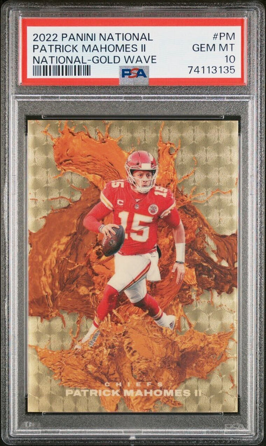 2022 Panini National Patrick Mahomes National Gold Wave Chiefs /10 PSA 10