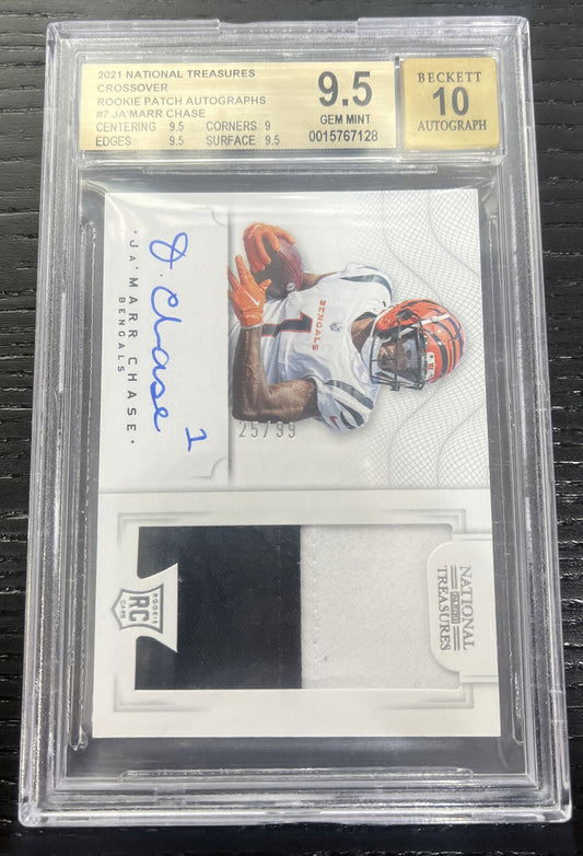 2021 Ja’Marr Chase National Treasures Crossover Rookie Patch Auto /99 RC BGS 9.5