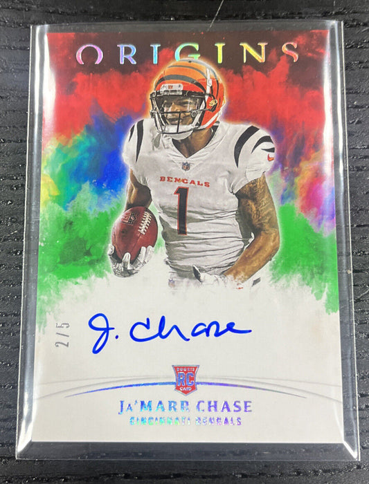 2021 Panini Origins Jamarr Chase Auto Bengals Rookie RC /5 Green on Card