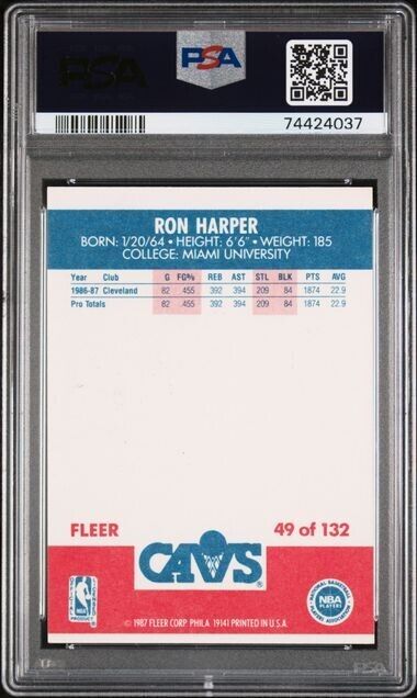 1987 FLEER #49 RON HARPER RC Cleveland CAVALIERS PSA 6
