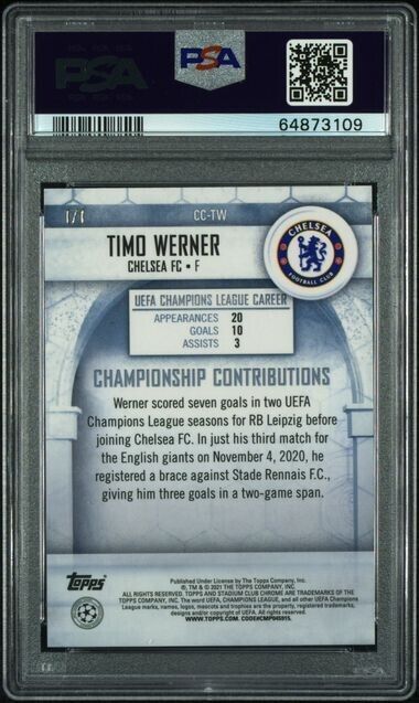 2020-21 Stadium Club Chrome Timo Werner Superfractor One of One PSA 10